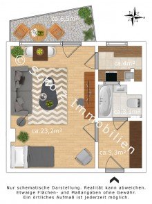 Grundriss Tegel zu - himmlische Ruh. Helle 1 Zi.-Whg. mit Sonnenbalkon, AUFZUG u. Stellplatz