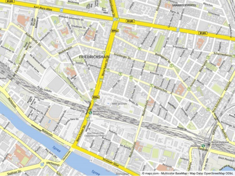 Lageplan Portale Berlin - Friedrichshain (Ortsteil) Mehrfamilienhaus Friedrichshain - Modernisiertes Altbau-Mehrfamilienhaus in ruhiger Lage nahe Boxhagener Kiez