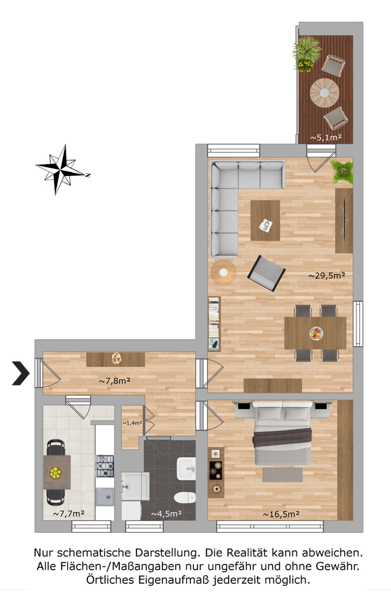 Grundriss 2 Zi. Etagenwohnung Berlin