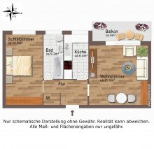 Grundriss Sahnest�ck - 2 Zi. - modernisiert - Sonnenbalkon - AUFZUG - freier Gr�nblick