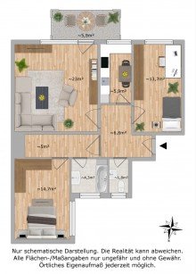 Grundriss *Prov.frei* Ganz oben in STEGLITZ- Sonnige 3 Zi. Whg. im 4.OG mit AUFZUG, gro�em S�dbalkon, TG-Platz