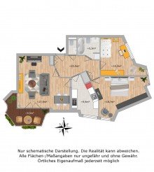 Grundriss Lichterfelde. Gr�n. Sonnig. Zuhause. Helle 3 Zi. - gro�er S�dbalkon - G�-WC - gro�z�giger Grundriss