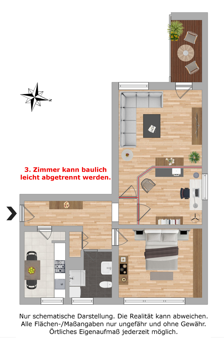 Grundriss 3 Zi. Etagenwohnung Berlin